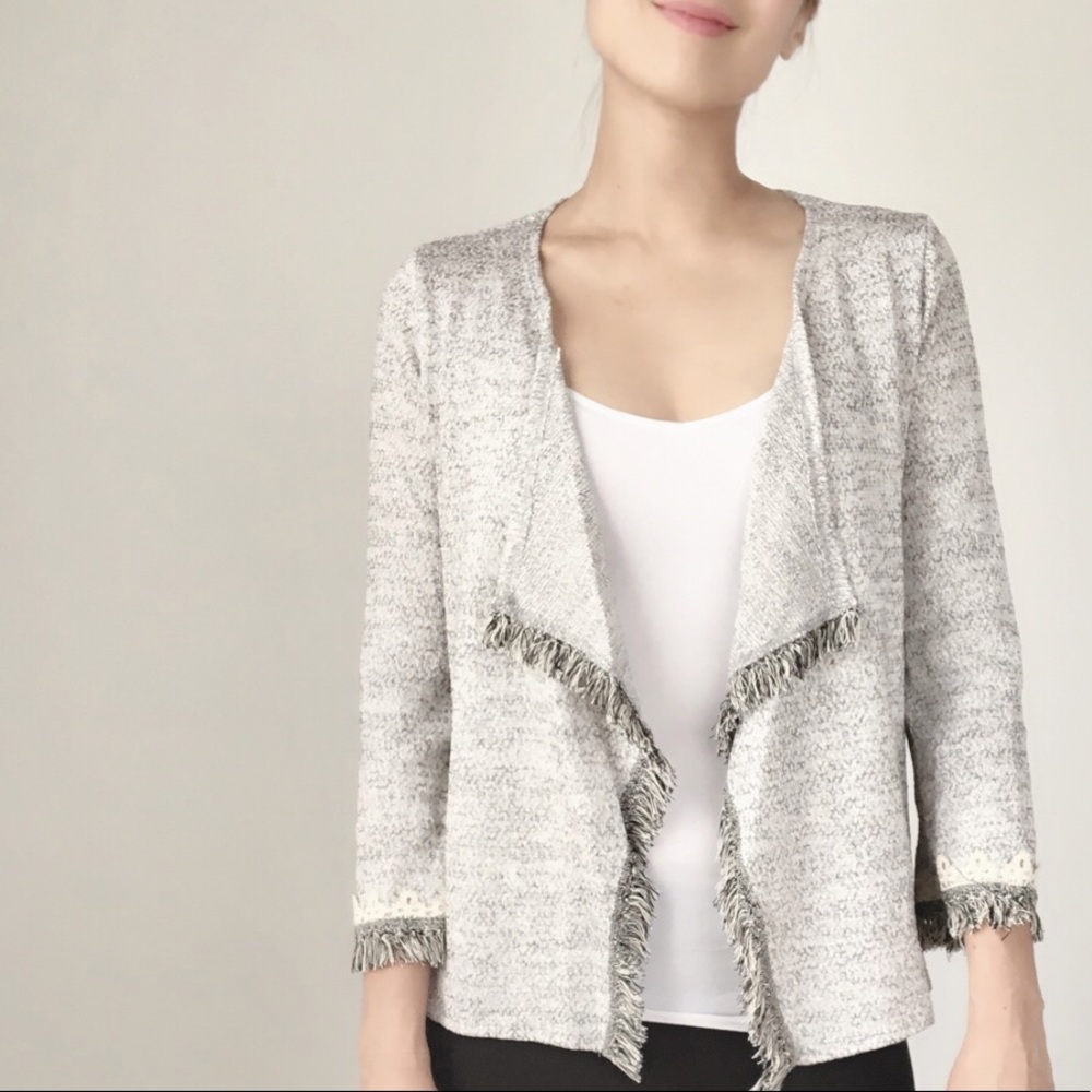 Classic lightweight open front fringes cardigan